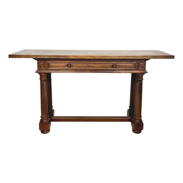 Spanish Walnut Console Table with Barley Twist Legs, 1940s For Sale