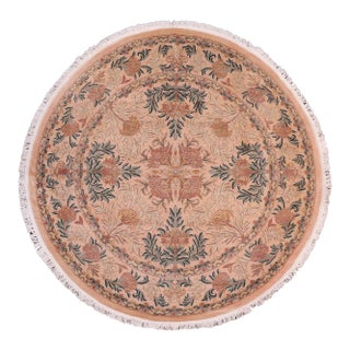 Floral 1990's Pak-Persian Tan/Green Wool Round Rug- 8'2'' X 8'2'' For Sale