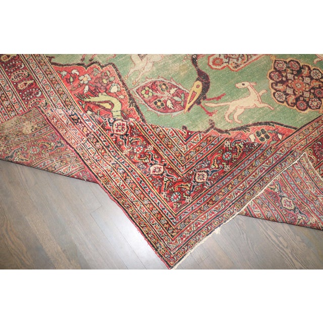 Shabby Chic Green Hunting Animal Doroksh Persian Distressed Rug , 10'2'' X 12'10'' For Sale - Image 3 of 15