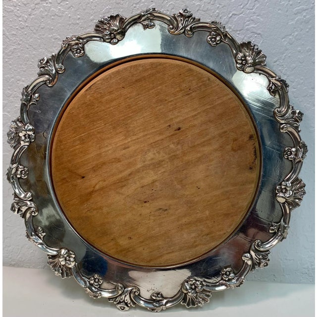 Wood Antique Bread Board With Silver Plate Tray - Made in England For Sale - Image 7 of 7