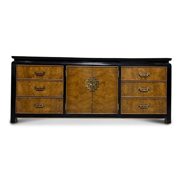 1970s Vintage 1970s Burlwood and Lacquer Chin Hua Lowboy by Raymond Sobota for Century Furniture For Sale - Image 5 of 6