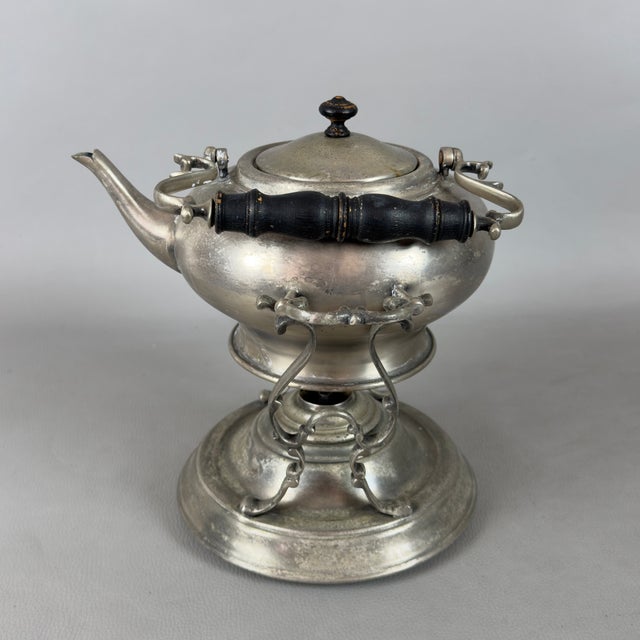 Vintage Tilting Teapot Samovar Food Warmer in Silver Metal For Sale - Image 4 of 11