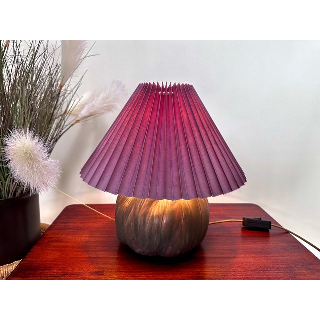 Studio Ceramic Art Table Lamp with Pleated Fabric Lampshade, Germany, 1960s For Sale - Image 15 of 18