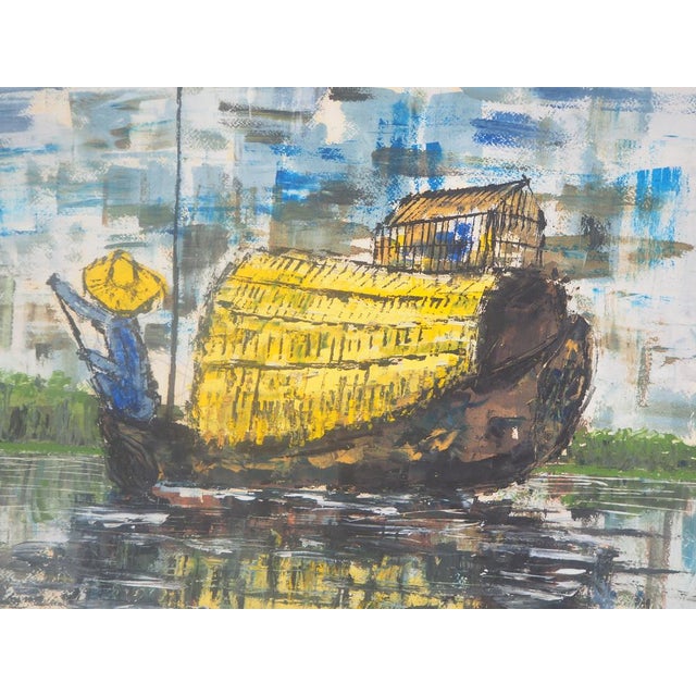 Mid-Century Modern Moacir Andrade, Junk in Vietnam, 1964, Oil and Gouache For Sale - Image 3 of 5