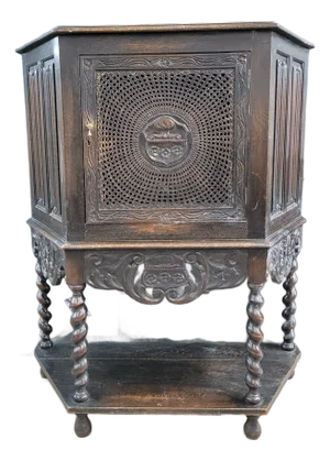Oak Jacobean Cabinet on Barley Twist Legs With Coat of Arms Caring