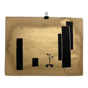 1960s Abstract Modernism Art Mexico Artist M. Goeritz Gold Gilt Paper Black Ink