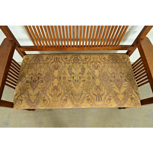 Stickley Mission Oak Arts & Crafts Spindle Bench or Settee For Sale In South Bend - Image 6 of 14