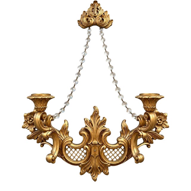 Vintage Homco 4002t Hollywood Regency Gold Triple-Arm Wall Sconce For Sale