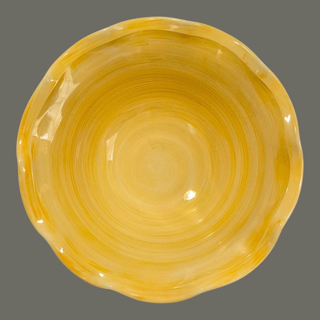Footed Scalloped Edge Spanish Pottery Painted Enamel Poppies Center Piece Bowl For Sale - Image 6 of 8