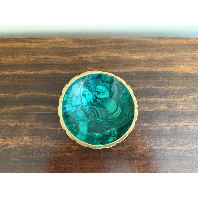 Vintage Malachite Brass Rimmed Bowl For Sale In South Bend - Image 6 of 8