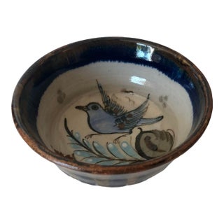 Mexican Stoneware Blue Bird Decorative Bowl - Ken Edwards For Sale