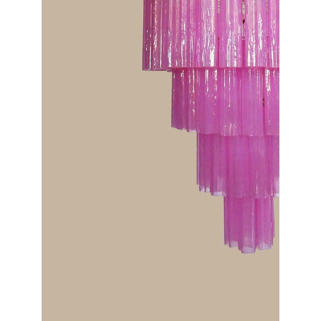 DUTIES INCLUDED Stunning Italian Murano glass chandelier with 78 hand-blown pink fuchsia silk tubes on a polished nickel...