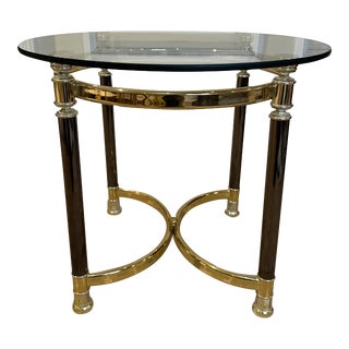 Vintage Hollywood Regency Modern Brass and Glass Table For Sale