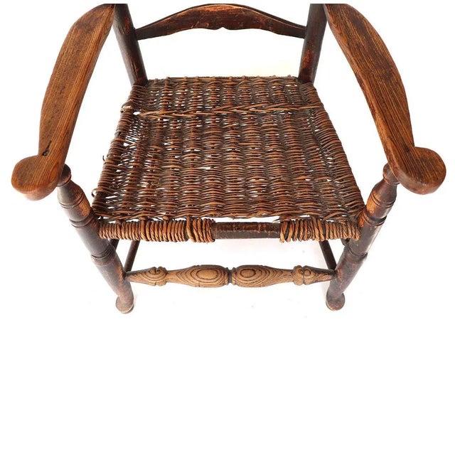 English Georgian Oak Woven Seat Ladderback Armchair For Sale In Denver - Image 6 of 7