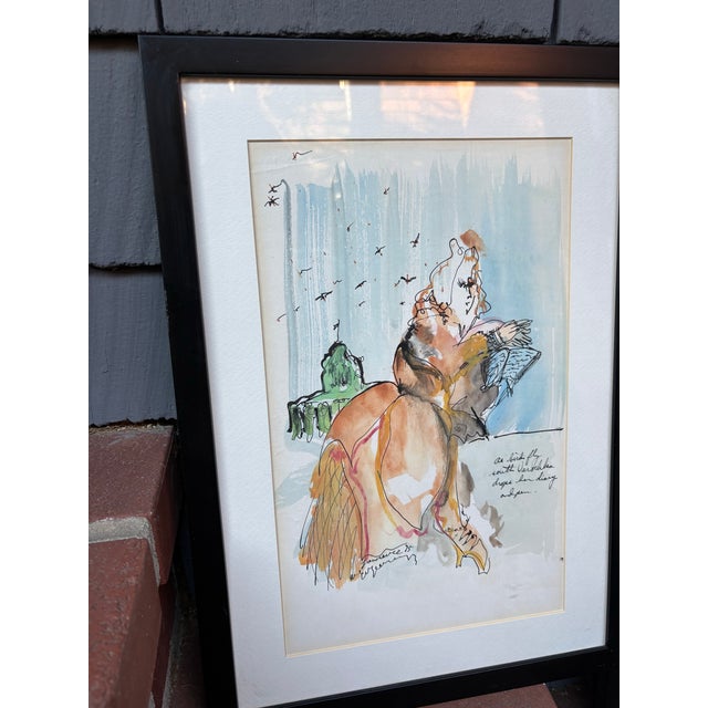 Collection of Three Signed Figurative Ink & Watercolor Works, 1973–1975 For Sale - Image 4 of 9