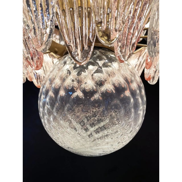 Mid-Century Modern Palmette Ceiling Light – Four Levels, 163 Pink and Trasparent Murano Glasses For Sale - Image 3 of 6
