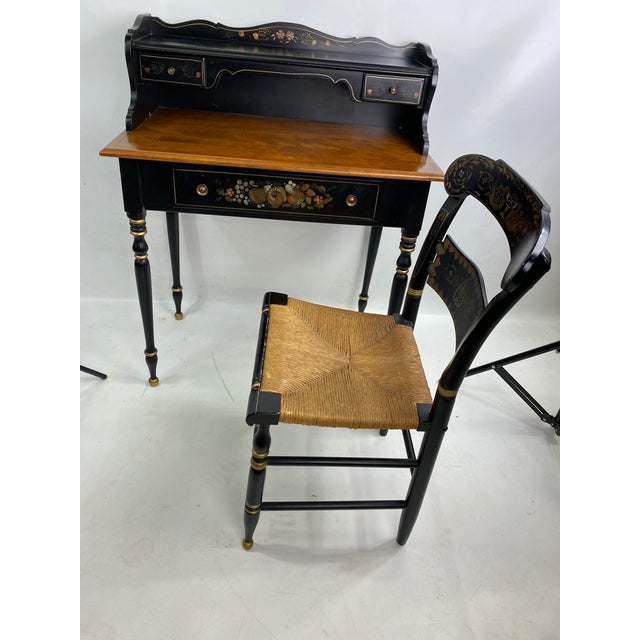 Vintage Ethan Allen Hitchcock Ebony Writing Desk Black W/ Chair Set Chairish