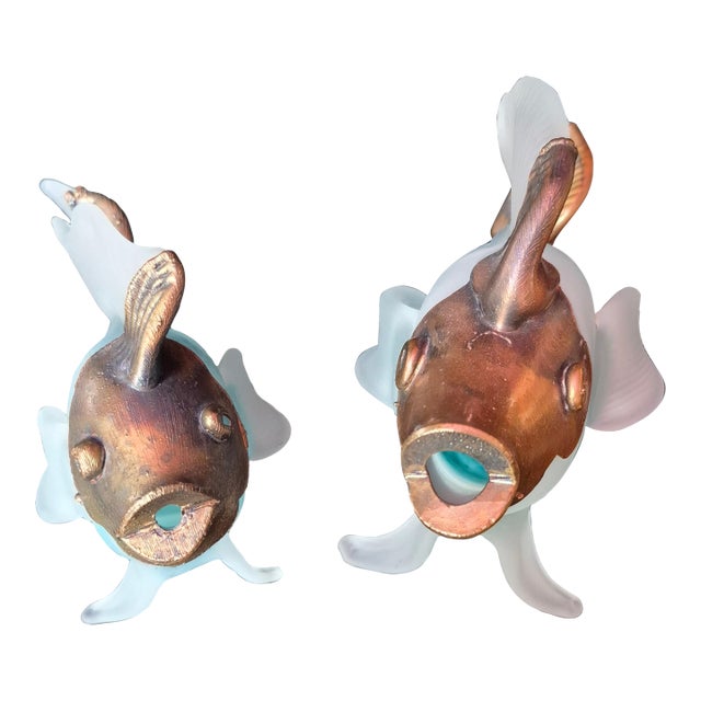Vintage Filip Ravert Mixed Media Art Glass & Copper Koi Fish Sculptures - A Pair (Jg) For Sale
