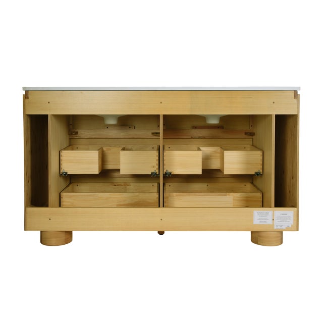 Genoa 60. in. W Rectangular Wood & Quartz 4 Drawer Double Sink Bathroom Vanity, Light Oak For Sale - Image 9 of 11
