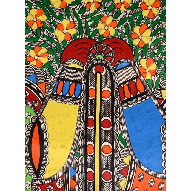 This exquisite hand-painted Madhubani folk painting by Mamta Devi, recipient of the National Award in 2016, showcases the...