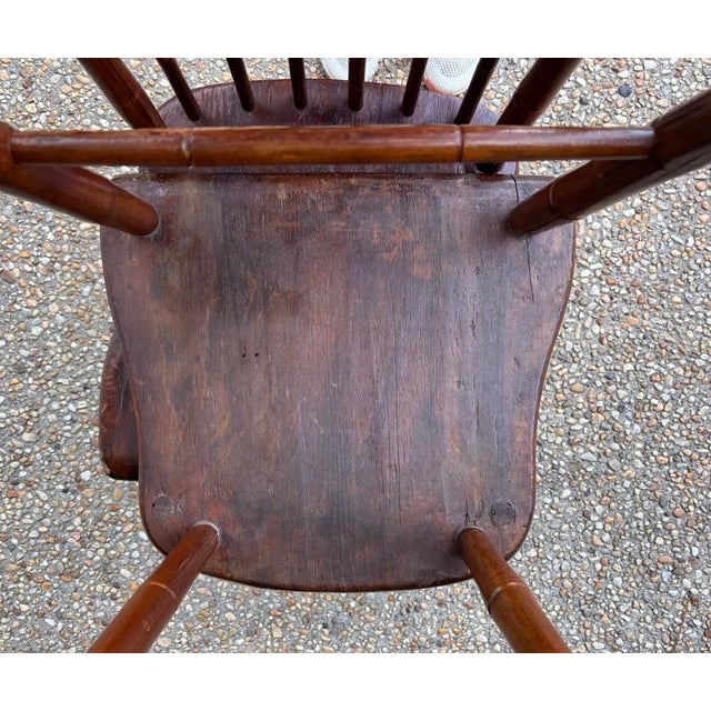 Chocolate Rustic Primitive Small Scale Mid 19th Century Bamboo-Turned Windsor Side Chairs With Single Board Seats, a Pair For Sale - Image 8 of 9
