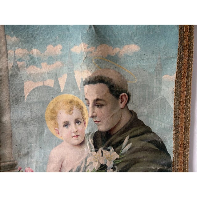 19th Century Italian Religious Banner Jesus & Saint Anthony Tassels For Sale - Image 4 of 12