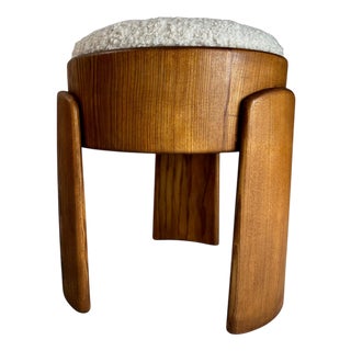 Sculptural Wood Stool in Ash and Bouclé Fabric, Italy, 2025 For Sale