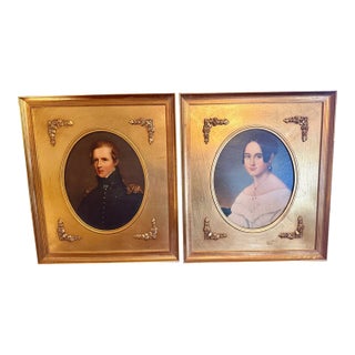 1940s Gold Framed Portraits: Thomas Sully "Major Biddle" & Anna Von Jagemann "Old Vienna" - A Pair For Sale