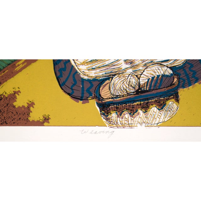 Native American Figurative Woodblock -- "Weaving" #5/12 by Virginia J Hughins For Sale In Monterey, CA - Image 6 of 7