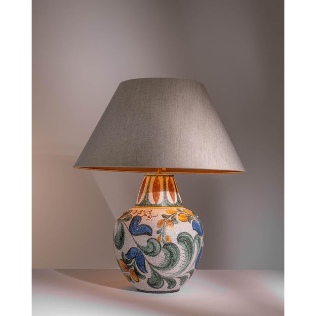 Textile 1970s Germany Blue Ceramic Table Lamp For Sale - Image 7 of 15