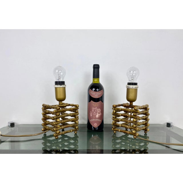 Gold Faux Bamboo & Brass Table Lamp, Italy, 1960s For Sale - Image 8 of 12