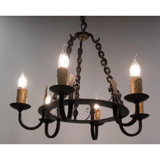 1940s French Wrought Iron Fleur-De-Lys Chandelier, 1940s For Sale - Image 5 of 7