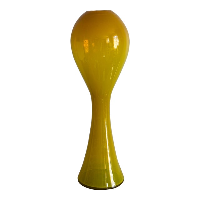 Large Vintage Blenko Jonquil Yellow Floor Vase - Attributed to Wayne Husted For Sale