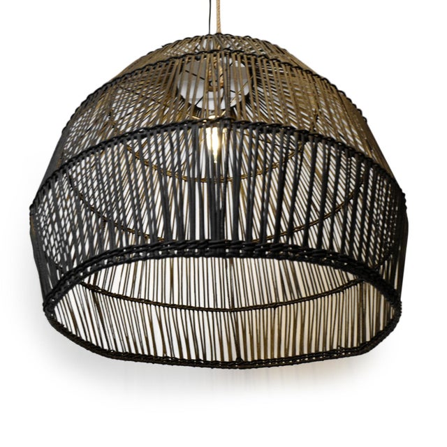 Contemporary Organic Modern Black Rattan & Rope Pendant Light For Sale - Image 3 of 6