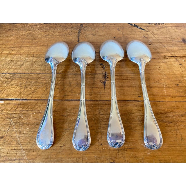 French Vintage Christofle Rubans Silverplate Tablespoon/Soup, Set of 4 For Sale - Image 3 of 7