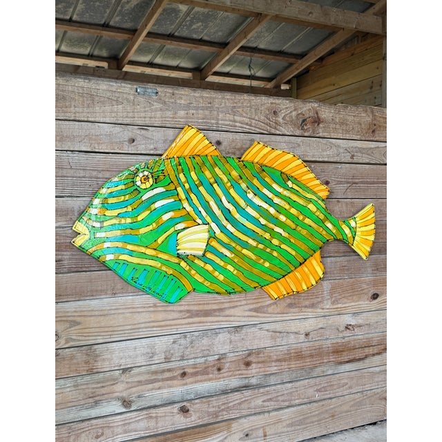 Monumental Coastal Custom Painted “Triggerfish” Wall Art With Epoxy Glaze For Sale - Image 12 of 12