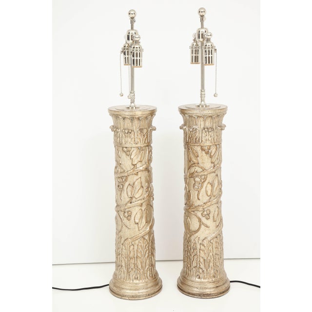 Silver 1950s James Mont Glazed Silver Leaf Finish Lamps - a Pair For Sale - Image 8 of 11
