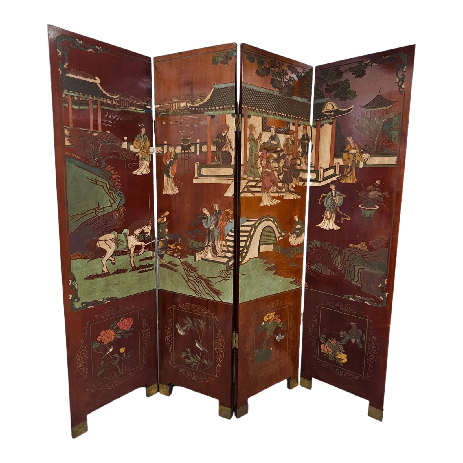 Red Lacquer 4Panel 4Coromandel Screen Chinese Room Divider Chairish