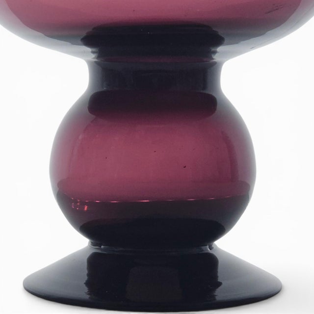 Mid 20th Century Mid-Century Hand-Blown Amethyst Art Glass Pedestal Compote Bowl 10" For Sale - Image 5 of 10