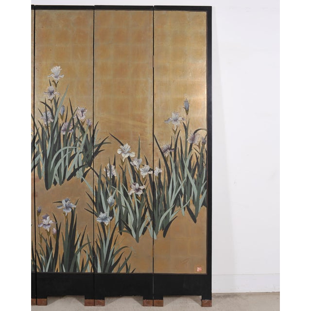 Chinese Export Coromandel Screen After Ogata Korin Irises For Sale In Sacramento - Image 6 of 18