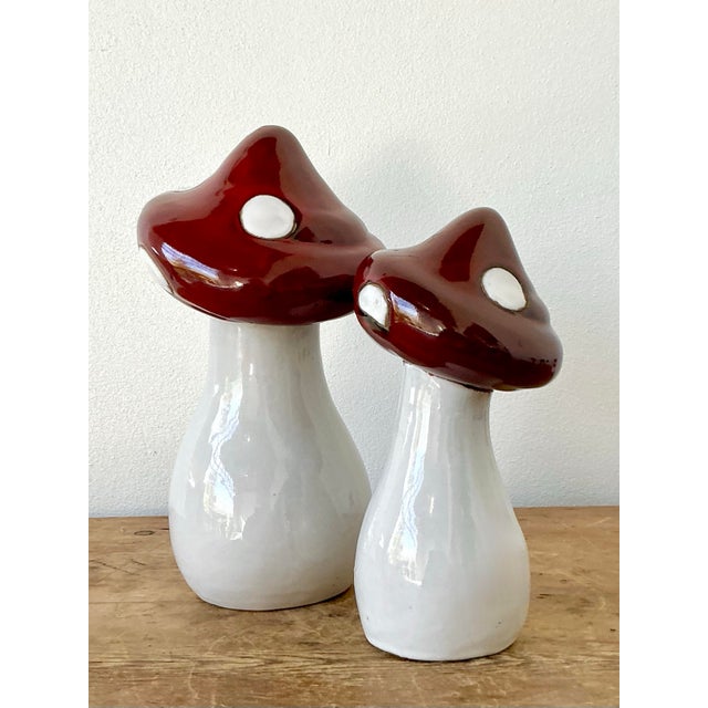 Vintage Boho Glazed Ceramic Mushrooms - Set of 2 For Sale - Image 9 of 12
