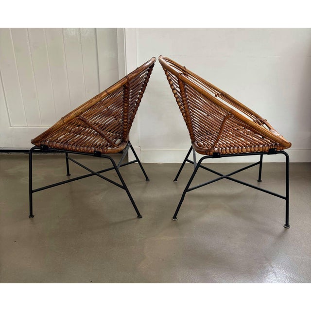 Mid-Century Modern Mid-Century Modern Rattan Lounge Chairs, 1950s, Set of 2 For Sale - Image 3 of 10