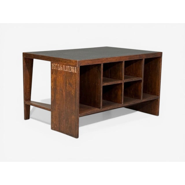 Wood Pierre Jeanneret, Pigeonhole Desk, Teak, Leatherette, Chandigarh, India, 1960s For Sale - Image 7 of 9
