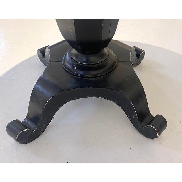 Charcoal Antique Painted Pedestal Table, Round Center Table With Sculptural Base For Sale - Image 8 of 8