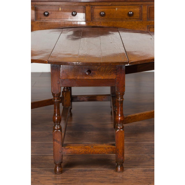 English Oval Oak Drop-Leaf Table with Single Drawer and Baluster Legs For Sale - Image 11 of 11