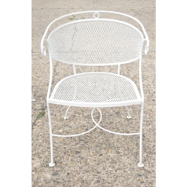 Mid 20th Century Hollywood Regency Scrolling Wrought Iron Barrel Back Patio Chairs - Set of4 For Sale - Image 4 of 11