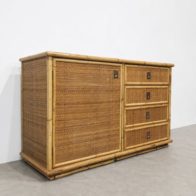 Vintage Rattan and Bamboo Low Sideboard, Italy, 1970 For Sale - Image 4 of 10