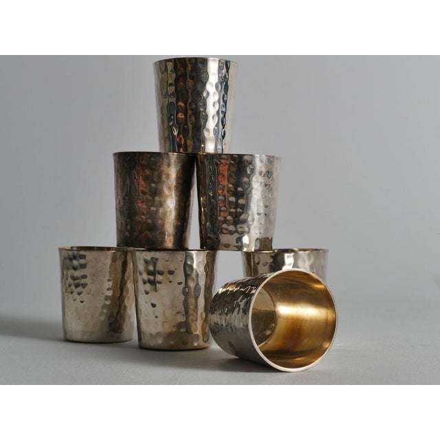 Art Deco Hand-Hammered Silver-Plated Shot Glasses, 1930s, Set of 7 For Sale - Image 3 of 8
