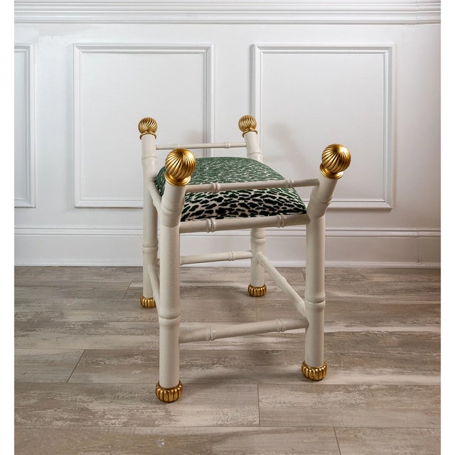 Metal Boca White Earl Emerald Animal Print Bamboo Bench For Sale - Image 7 of 9