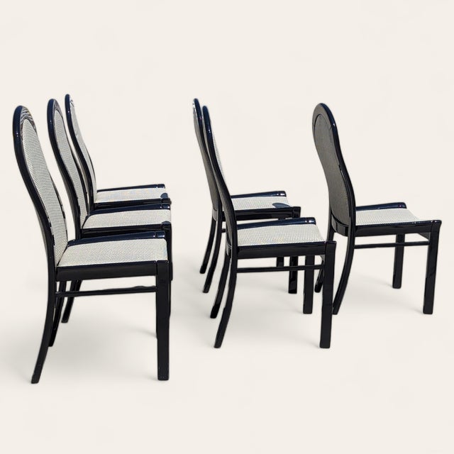 Wood Set of Six Italian Postmodern Dining Chairs – Black Lacquer and Solid Wood, 1980s For Sale - Image 7 of 18